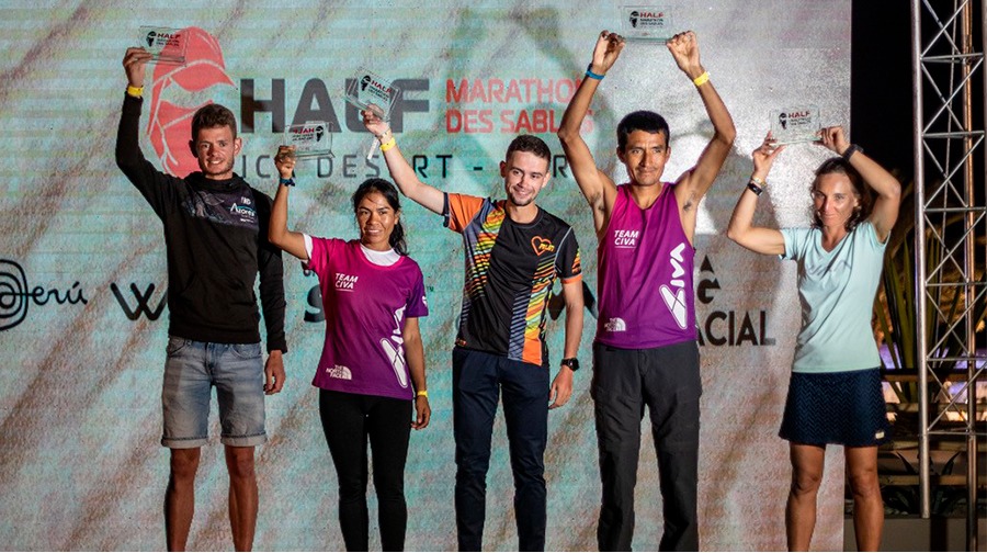Awarding of athletes during the second edition of the Half Marathon des Sables (HMDS) in Ica, Peru.