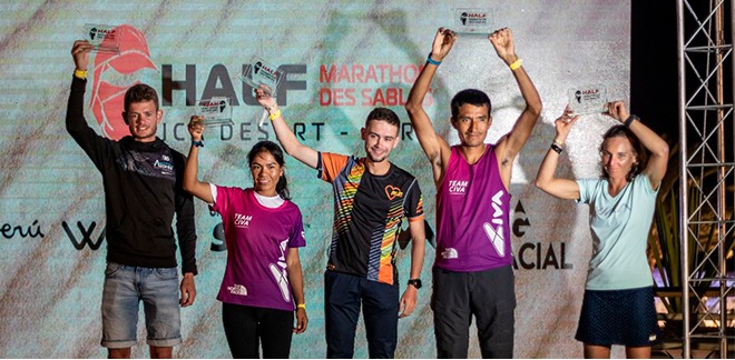 Awarding of athletes during the second edition of the Half Marathon des Sables (HMDS) in Ica, Peru.