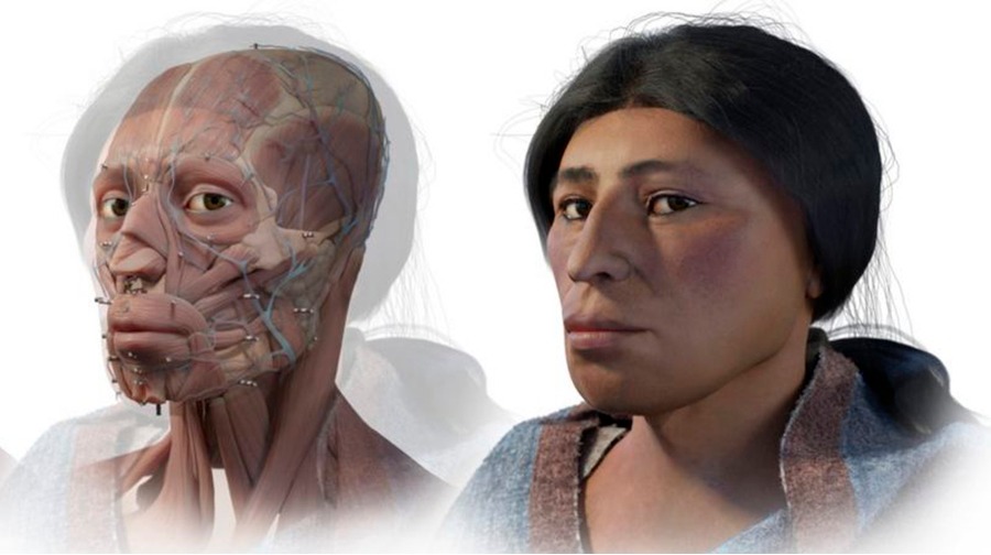 vista 3D de la Dama del Sauce, muestra rasgos físicos de una pobladora prehispánica de Lurigancho