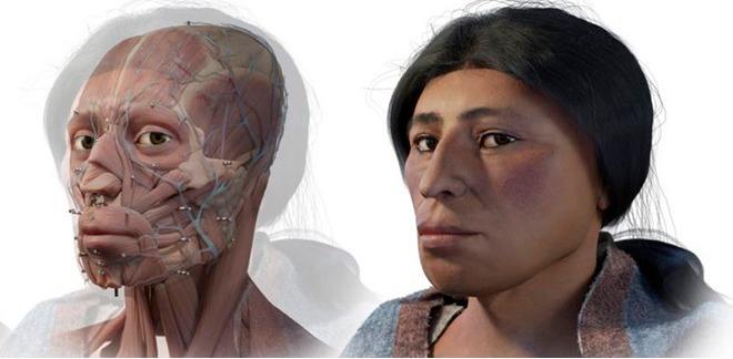 vista 3D de la Dama del Sauce, muestra rasgos físicos de una pobladora prehispánica de Lurigancho